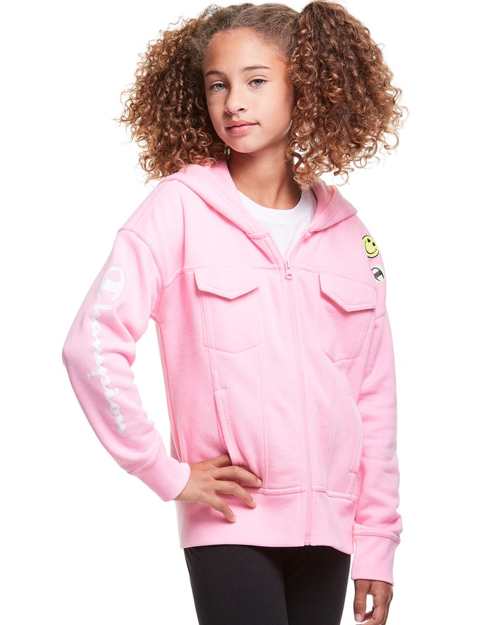 Champion Fleece Full Zip Smiley Face - Tytön Pinkki Huppari - Suomi 6897201-BD